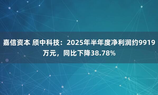 嘉信资本 颀中科技：2025年半年度净利润约9919万元，同比下降38.78%